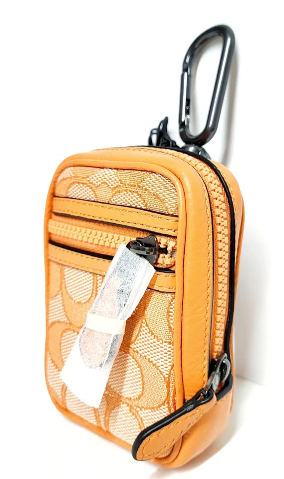Coach Micro Bolso Charm Híbrido North South Signature Jacquard Naranja Caramelo Nuevo con Etiquetas Foto 3 de 4
