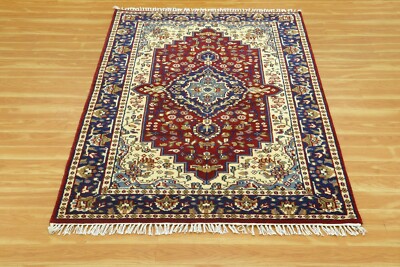 Red Oushak Area Rug Handmade Oriental Wool Turkish Rug Living Room Carpet 4x6 ft
