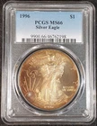 1996 $1 PCGS MS66 Silver American Eagle Gold Toning 9900.66/46762198