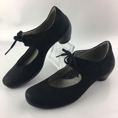 Ecco Sculptured Shoes Womens Black Nubuck Lace Up Mary Jane Euro