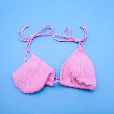Victorias Secret Medium Pink Ribbed Padded Triangle Bikini Top Swimwear New
