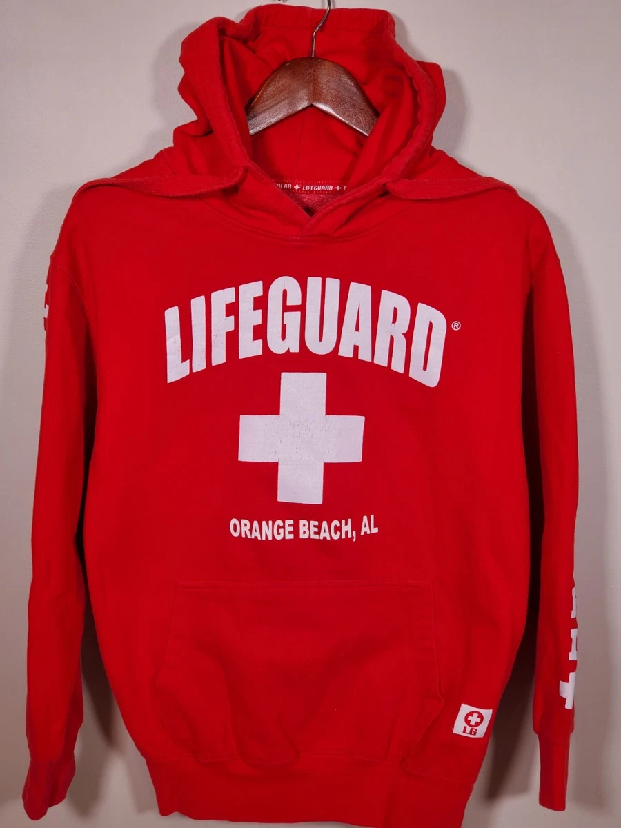 EUC Red Orange Beach Alabama Lifeguard Hoodie Sweatshirt Men's Size S Small