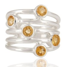 Natural Citrine Gemstone 925 Sterling Fine Silver Multi Band Designer Ring