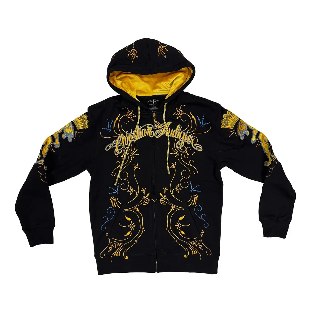 Christian Audigier Black Long Sleeve Hoodies & Sweatshirts for Men