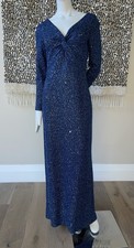 ST. JOHN BLUE METALLIC SEQUIN KNIT GOWN MAXI DRESS SIZE 8 New