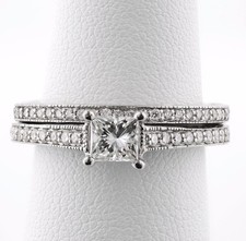 14K White Gold .80 Carat Princess Cut Diamond Engagement Ring  Wedding Band