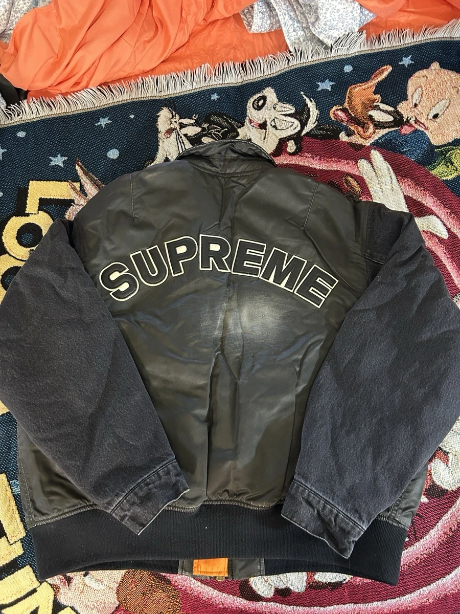 Supreme Denim Sleeve MA-1 Jacket Black | eBay