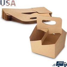 Kraft Paper Drink Carrier 4 Cup Holder W/ Strong Handles Beverages Snacks New
