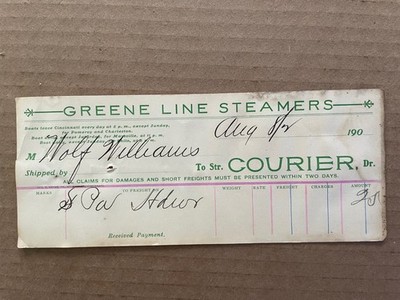 Vintage 1900's GREENE LINE STEAMERS Receipt Cincinnati Boat Wolf Williams IDd #1
