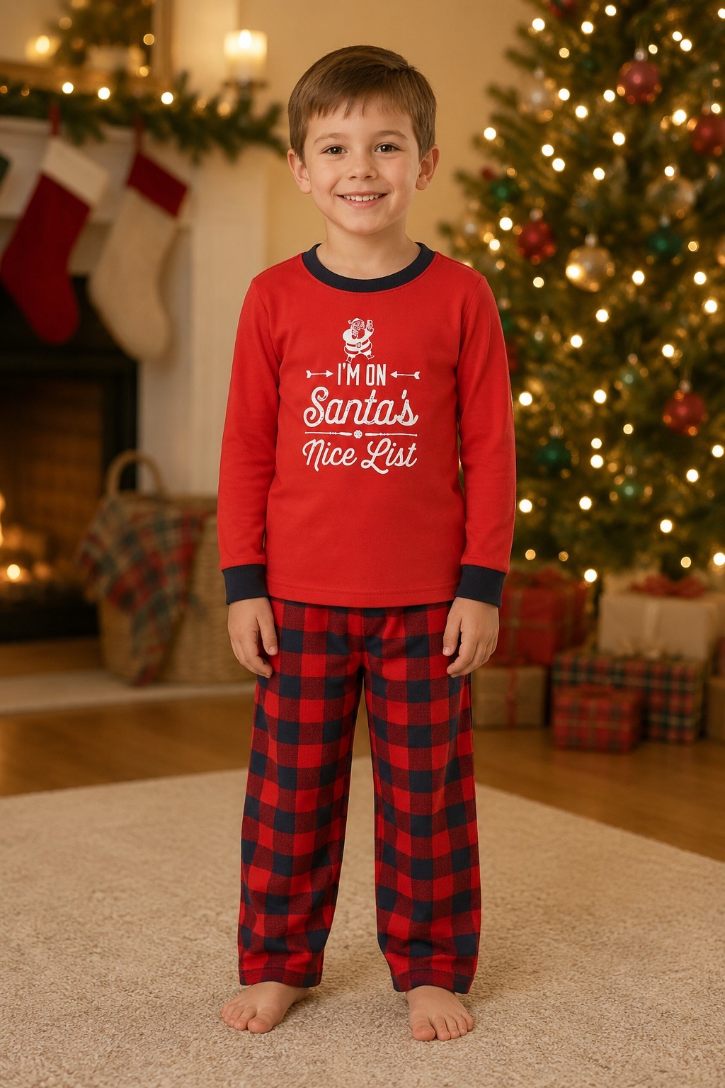 OshKosh B'gosh Kid Boys' 2-Piece Nice List Top & Fleece Pants Pajama Set  Size 6