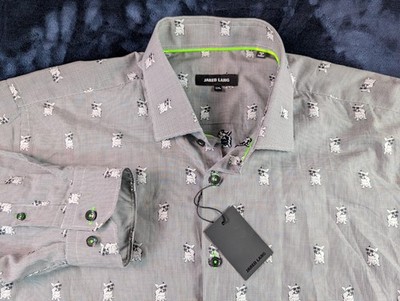 JARED LANG Men s L/S Casual Shirt Color Gray Cool Dog Sunglasses AOP Design 2XL