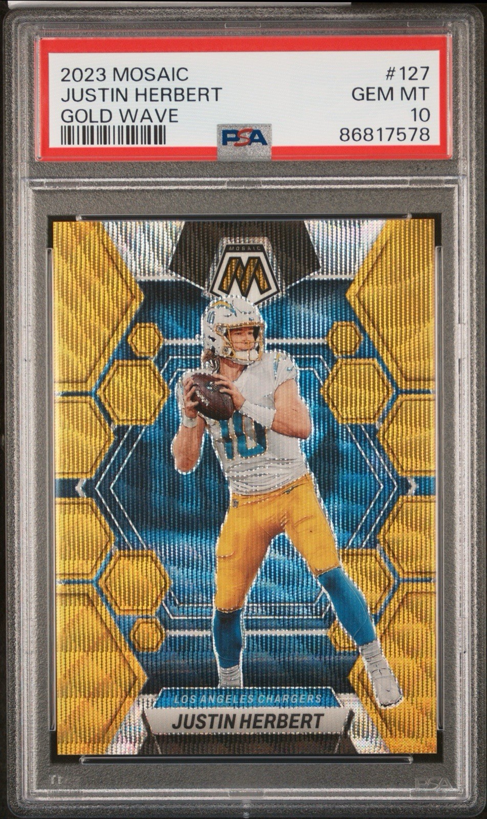 2023 Mosaic Justin Herbert #127 Gold Wave Prizm #9/17 PSA 10 Gem Mint Chargers