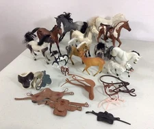 Vintage Horse Lot  of 13 + Plastic Saddle Accessories