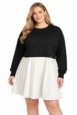 Ugerlov Womens Oversized Sweatshirt Mini Dress Black and Ivory Large Casual