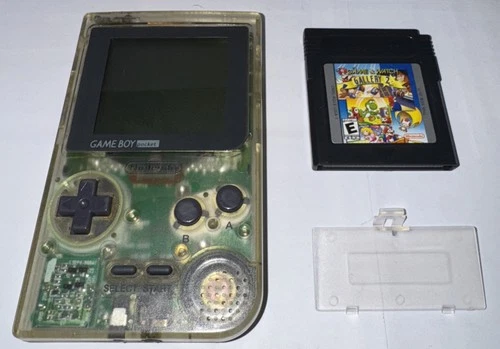 Clear Nintendo Game Boy Pocket Set w Battery Door + Game & Watch Gallery 2 Works