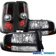 Fits 1997-2004 Dodge Dakota Headlights+Tail Brake Lamps Black