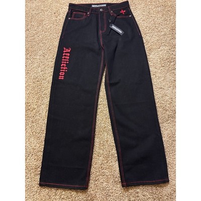 NWT Y2K Affliction Wide Leg Wings Black Red Baggy Jeans Mens Size