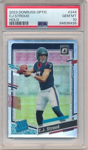 CJ STROUD 2023 DONRUSS OPTIC 244 RC HOLO SILVER PRIZMS TEXANS SP PSA 10 GEM MINT