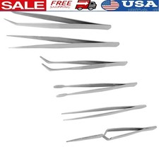 6-Piece Fine Point Stainless Steel Tweezer Set Precision Work Crafting Tools New