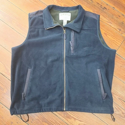 Orvis Men's XL Navy Blue Fleece Vest Full Zip Outdoor Fishing Hiking Pockets - product listing photo