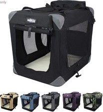 EliteField 3-Door Folding Soft Dog Crate with Carrying Bag and Fleece Bed,Black
