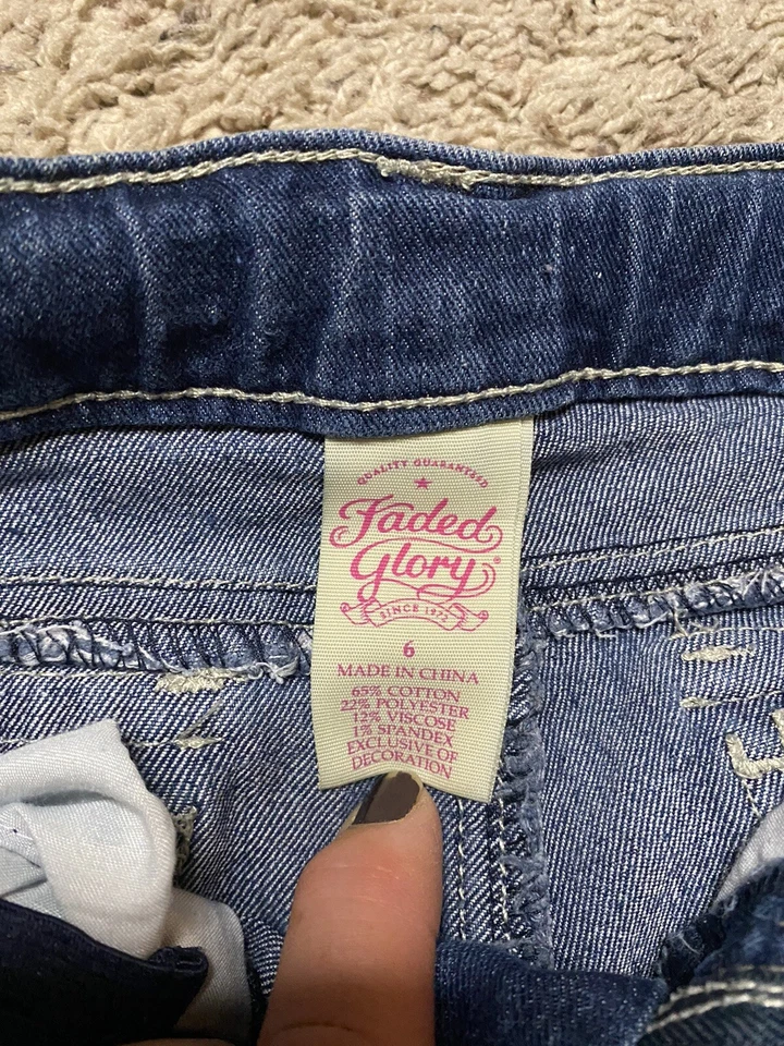 Faded Glory Jeans Girls Size 6 Medium Blue Wash Embroidered Distressed Faded - Image 3 of 4