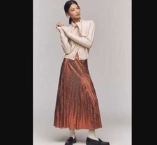 New XS By Anthropologie metallic pleated midi skirt in red