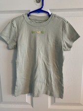 Lands End Girls Blue Short-Sleeve Top Butterfly Detail Size 7-8