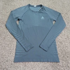 Odlo Shirt Mens Medium Green Baselayer Cycling Stretch Pullover Long Sleeve
