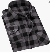 New - Mens Grey/Black Buffalo Plaid Flannel Shirt Button Chest Pocket - Medium