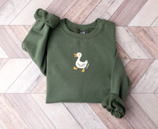 Lucky Ducky Ultra Cozy Retro Drop Shoulder Graphic Heather Forest 3D SWEATER