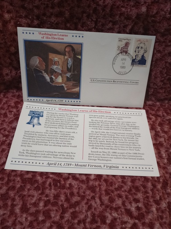 U.S. CONSTITUTION BICENTENNIAL FDC WASHINTON LEARNS OF HIS ELECTION APR 14, 1989