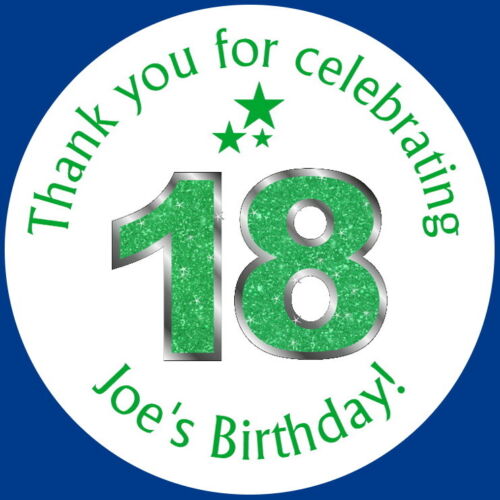 PERSONALISED GLOSS 18TH BIRTHDAY PARTY LABELS,THANK YOU SWEET CONE STICKERS  - Afbeelding 1 van 3