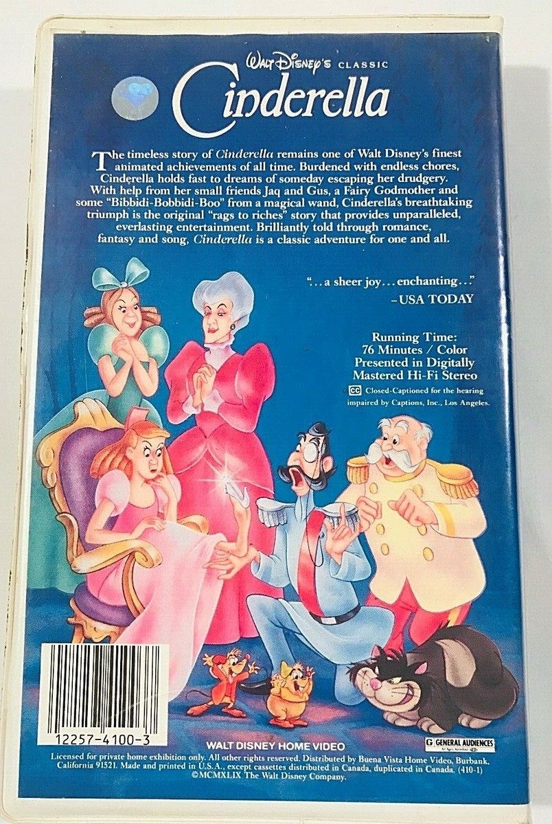 Walt Disney Cinderella VHS Black Diamond Classic from 1949