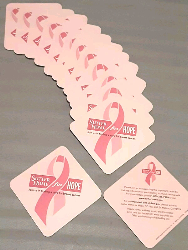 Lot Of 14 NEW 2002 Sutter Home for Hope Pink Ribbon October Beer Coasters Set NR