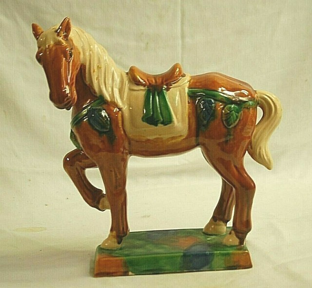Old Vintage Italian Ceramic Horse w Saddle 123/8" Figurine Shelf Decor