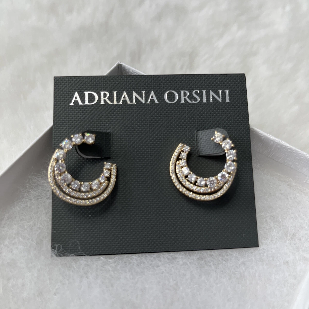 NEW Adriana Orsini 18K Goldplated Brass Cubic Zirconia Crescent Earrings