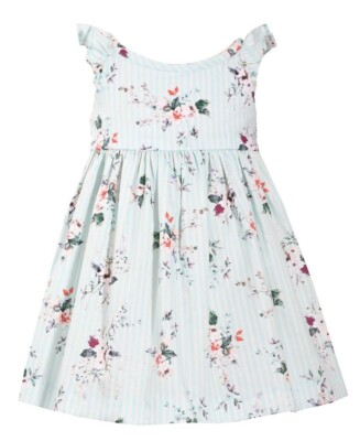 Bonnie Jean Little Girl's Stripe Floral Criss-Cross Back Dress-Size-5 -Mint