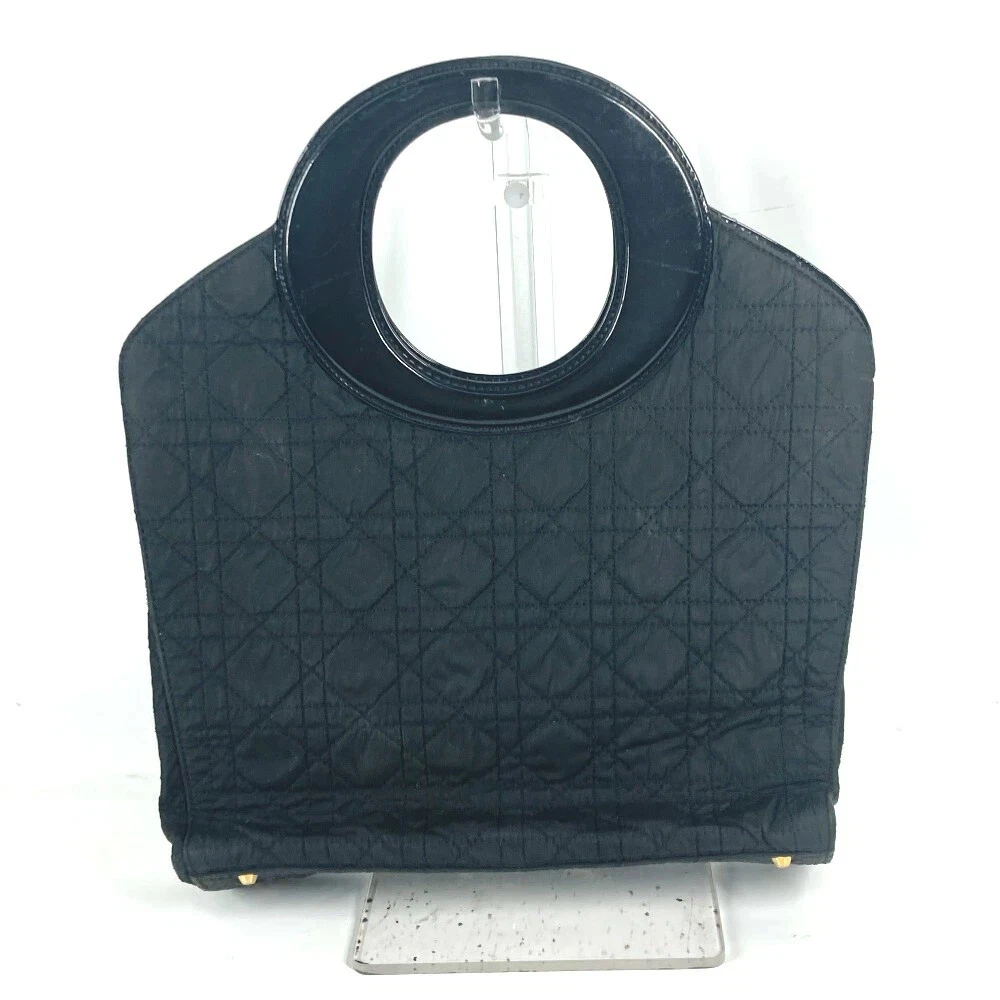 Christian Dior sac à main matelassé vintage cannage cuir nylon noir 202411R