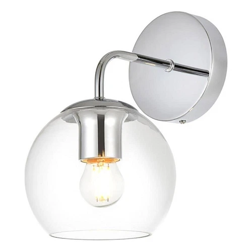 Living District Genesis 1-Light Iron & Glass Bath Sconce in Chrome/Clear - Picture 1 of 6