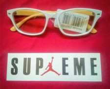 1) Pair Clear-Lenses R&B Club Sunglasses Glasses White + Hipster Sticker