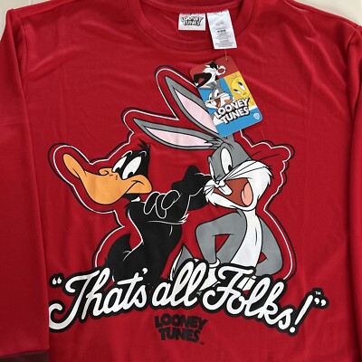 Looney Tunes Red Daffy Duck And Bugs Bunny Men's Pullover Jersey Size M