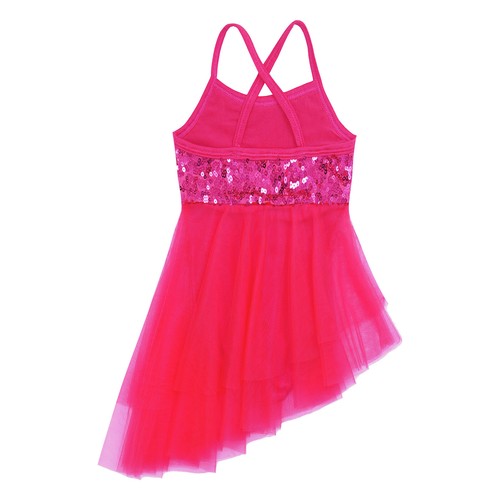 Kids Girl Lyrical Dance Costume Shiny Sequins Irregular Cut Ballet Dress Leotard - Picture 81 of 89