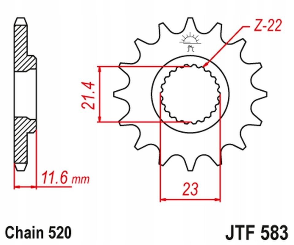 Pignon avant JT 2051 15 dents pour chaîne 520 de moto enduro Yamaha TT250