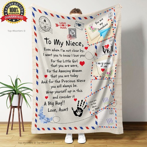 Letter Blanket for Niece, Loving Hand in Hand Fleece Gift from Aunt Blanket