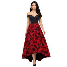 Sherri Hill Laura Marano Red Black Rose Floral High Low Formal Prom Dress 0 EUC