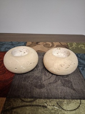 Set Of 2 New Travertine Stone Votive Tea Lights Candle Holders