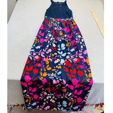 Vince Camuto Maxi Dress Womens 8 Navy Blue Floral Halter Neck Keyhole Summer