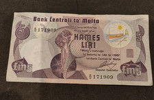 Malta - 5 Liri 5 MTL Pounds Banknote - 1973 - LS Sig - Without dot - XVG