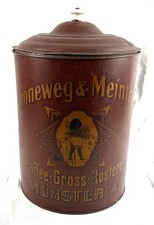 SEHR GROSSE KAFFEE BLECHDOSE KNAUF PORZELLAN UM 1900 M&Uuml;NSTER GRONEWEG & MEINTRUP